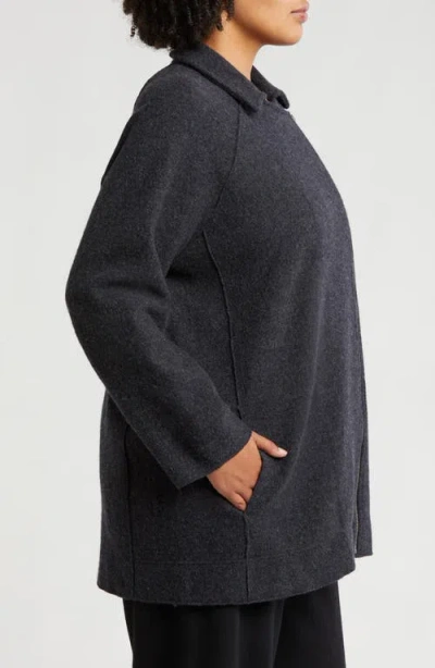 Eileen Fisher Longline Wool Motorcycle Jacket In Charcoal