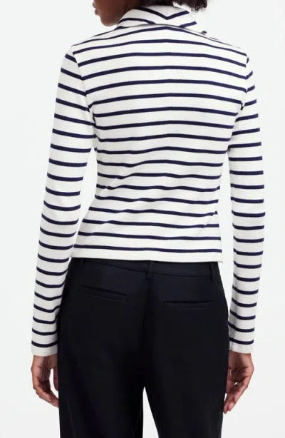 Madewell Stripe Rib Zip Front Top In Winter White