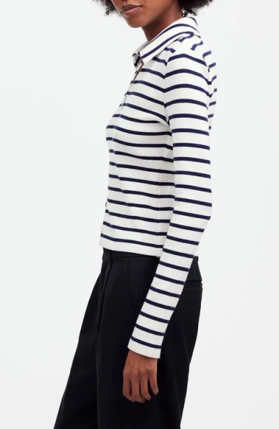 Madewell Stripe Rib Zip Front Top In Winter White