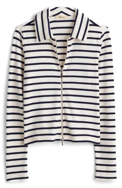 Shop Madewell Stripe Rib Zip Front Top In Winter White