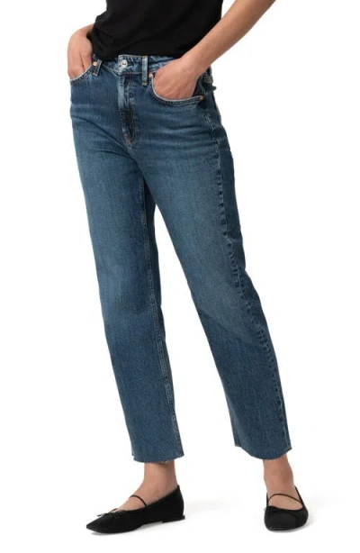 Mavi Jeans New York Raw Hem High Waist Straight Leg Jeans In Dark Used Classic Blue