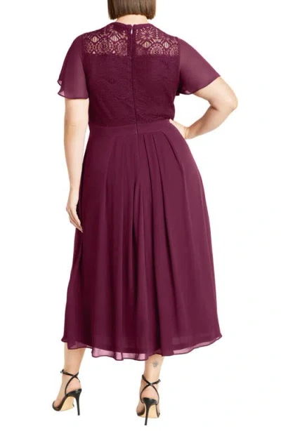 City Chic Niki Embroidered Lace Fit & Flare Dress In Plum