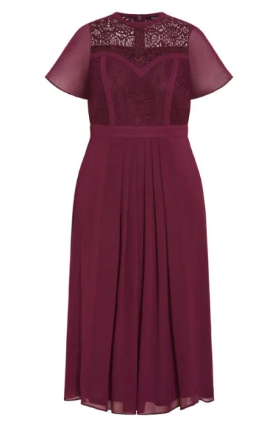 City Chic Niki Embroidered Lace Fit & Flare Dress In Plum