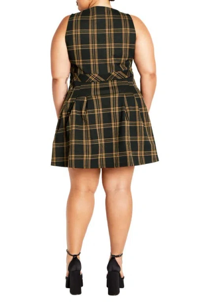 City Chic Miss Molly Sleeveless Plaid Minidress In Caramel Check