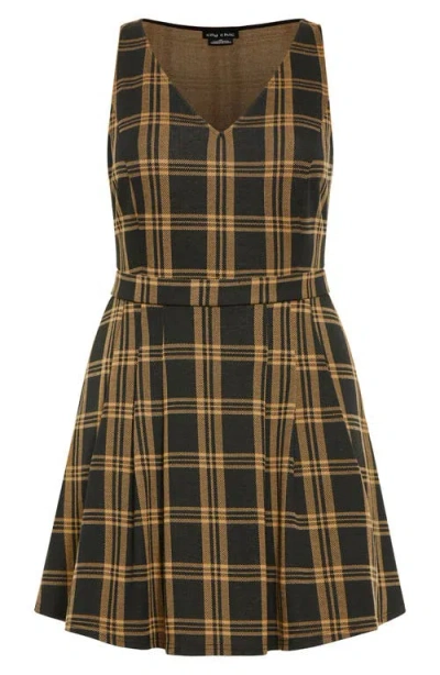 City Chic Miss Molly Sleeveless Plaid Minidress In Caramel Check