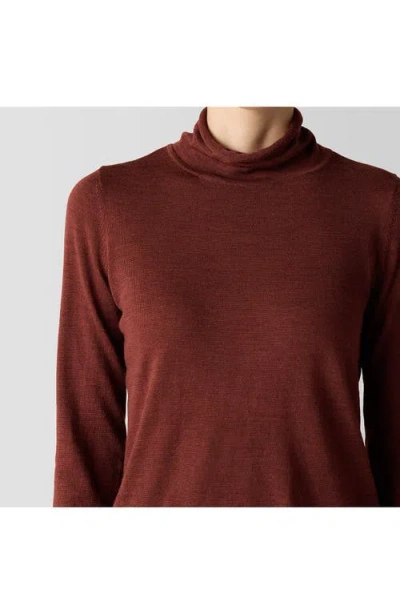 Shop Eileen Fisher Fine Gauge Wool Turtleneck Sweater In Redwood