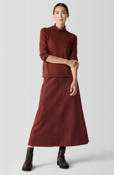 Shop Eileen Fisher Fine Gauge Wool Turtleneck Sweater In Redwood