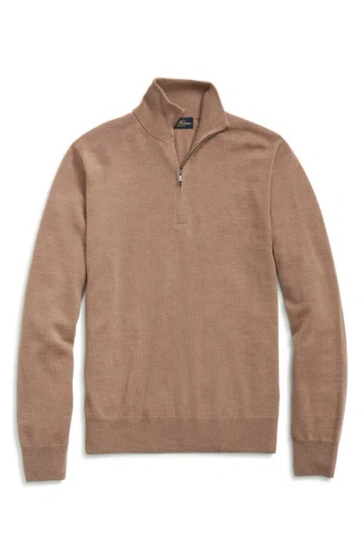 Shop Brooks Brothers Wool Half Zip Sweater In Camel