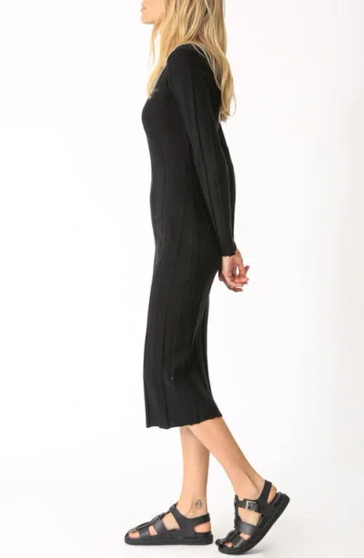 Shop Electric & Rose Nicola Long Sleeve Rib Midi Dress In Onyx