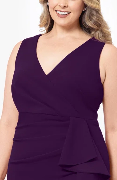 Betsy & Adam Sleeveless High-low Ruffle Gown In Mulberry