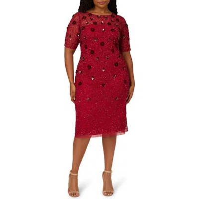 Shop Adrianna Papell 3d Floral Sequin Beaded Cocktail Dress In Cranberry