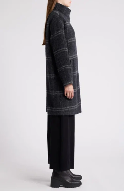 Shop Eileen Fisher High Collar Long Coat In Charcoal