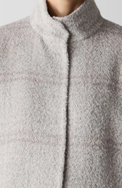 Eileen Fisher High Collar Long Coat In Dove