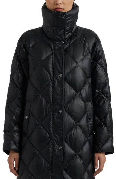 Ralph Lauren Lauren  Soft Quilted Down Snap Front Coat In Black
