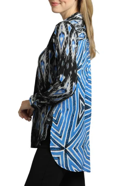 Apny Ikat Print Tunic Top In Black Multi