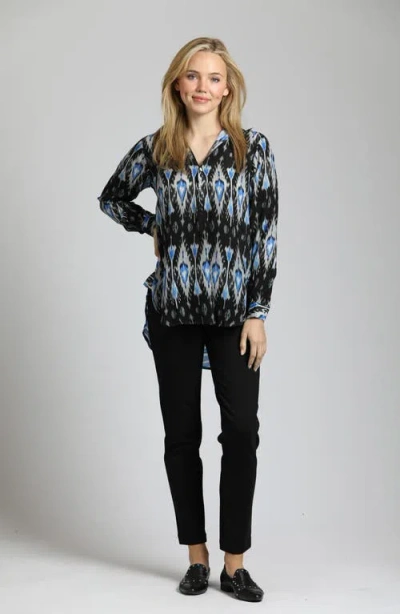 Apny Ikat Print Tunic Top In Black Multi