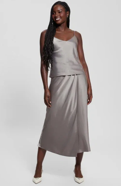 Guess Anastasia Satin Maxi Skirt In Walnut Shell Multi