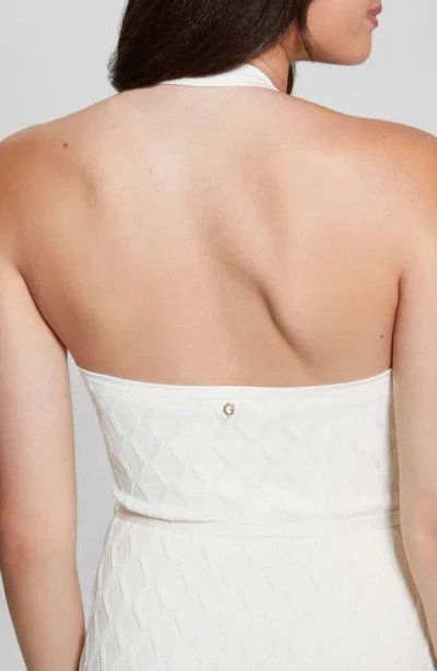 Guess Lucia Jacquard Halter Dress In Dove White
