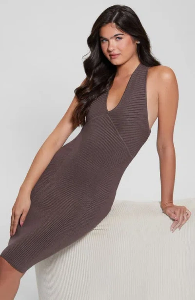 Guess Carista Strappy Rib Body-con Dress In Chocolate Brownie