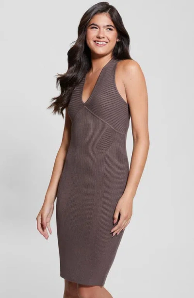 Guess Carista Strappy Rib Body-con Dress In Chocolate Brownie