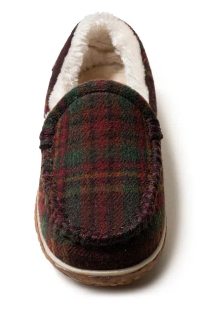 Minnetonka Tempe Slipper In Burgundy Plaid