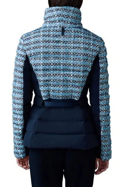 Mackage Evita Mixed-media Tweed Down Jacket In Sky Blue Multi