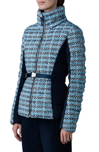 Mackage Evita Mixed-media Tweed Down Jacket In Sky Blue Multi