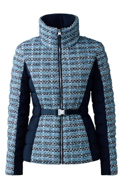 Mackage Evita Mixed-media Tweed Down Jacket In Sky Blue Multi