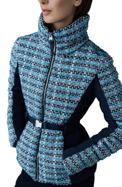 Mackage Evita Mixed-media Tweed Down Jacket In Sky Blue Multi