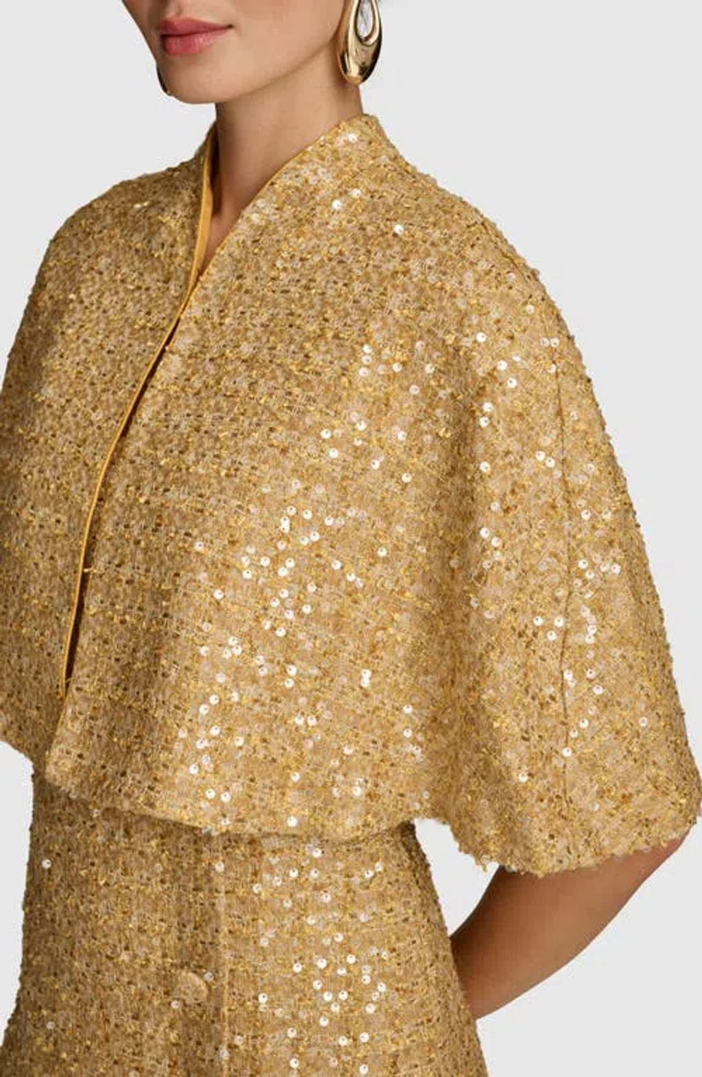 Donna Karan New YORK Sequin Tweed Cape & Sheath Dress Set - Gold