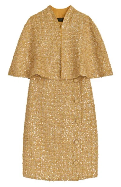 DONNA KARAN DONNA KARAN NEW YORK SEQUIN TWEED CAPE & SHEATH DRESS SET 