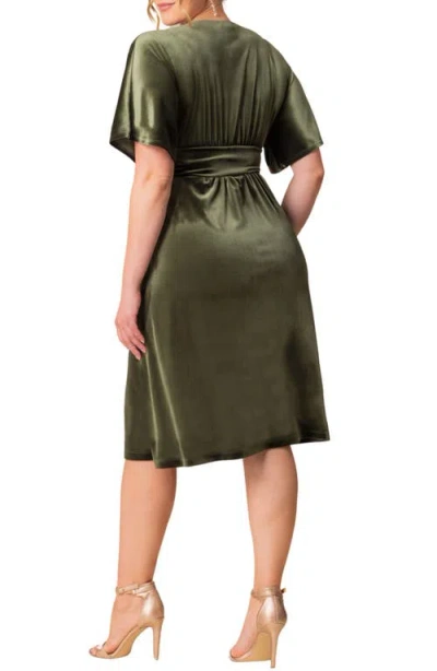 Kiyonna Angelic Velvet Cocktail Dress In Olive Green