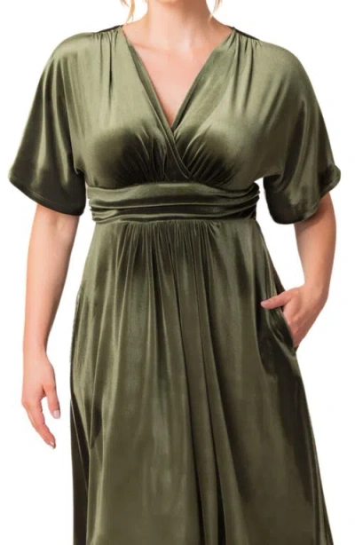 Kiyonna Angelic Velvet Cocktail Dress In Olive Green