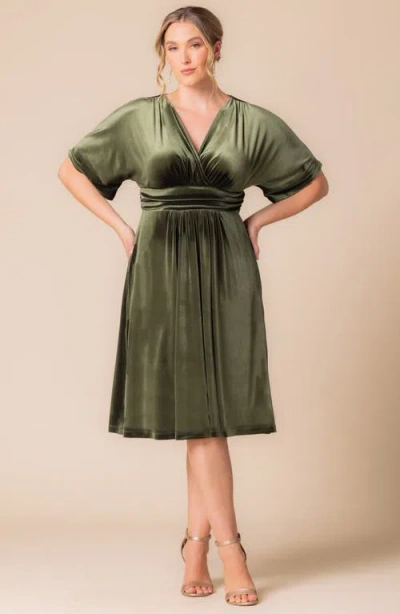 Kiyonna Angelic Velvet Cocktail Dress In Olive Green