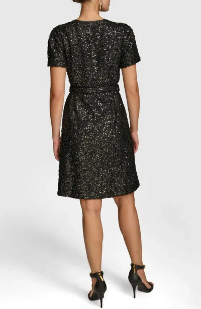 Shop Donna Karan New York Sequin Belted Button-up Dress In Black