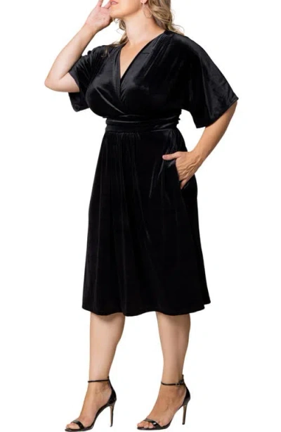Kiyonna Angelic Velvet Cocktail Dress In Onyx