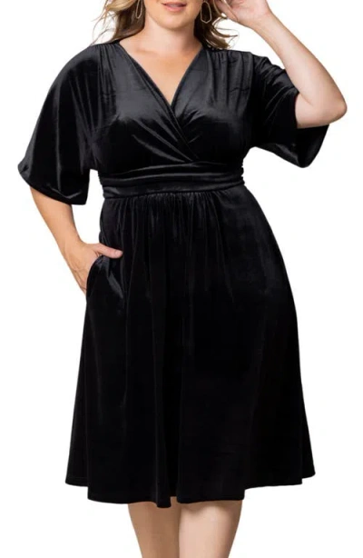 Kiyonna Angelic Velvet Cocktail Dress In Onyx