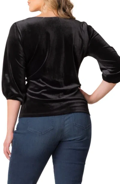 Kiyonna Odette Velvet Faux Wrap Top In Onyx