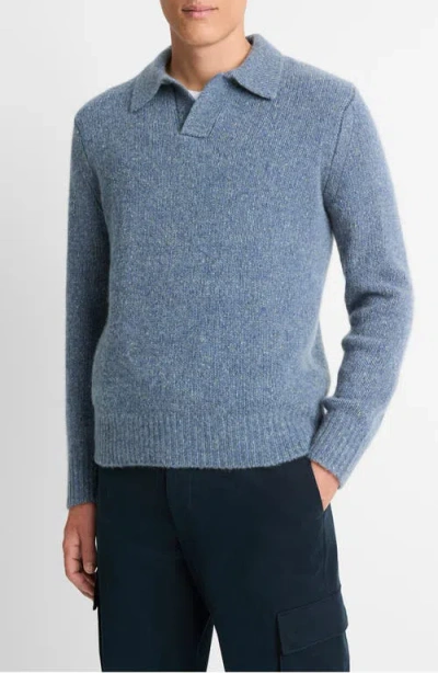 Shop Vince Cashmere Donegal Johnny Collar Sweater In Heather Evening Mist