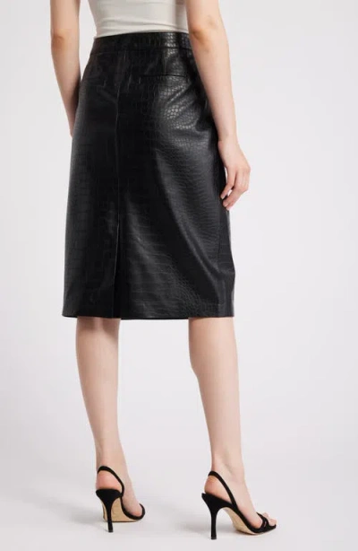 Kobi Halperin Croc Embossed Faux Lether Midi Skirt In Black