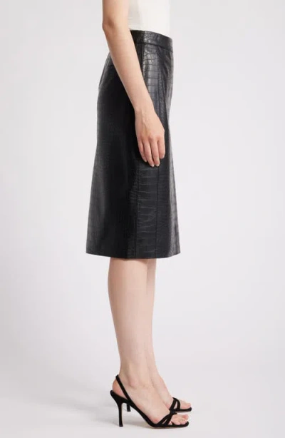 Kobi Halperin Croc Embossed Faux Lether Midi Skirt In Black
