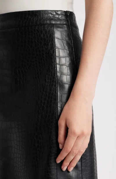 Kobi Halperin Croc Embossed Faux Lether Midi Skirt In Black