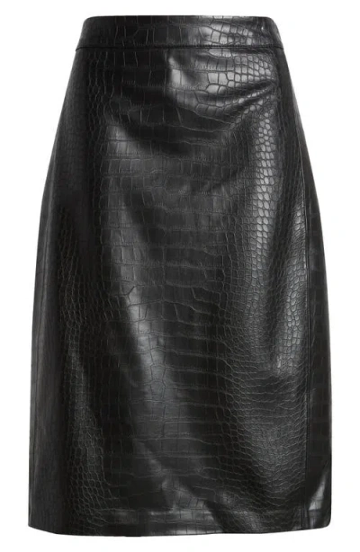 Kobi Halperin Croc Embossed Faux Lether Midi Skirt In Black