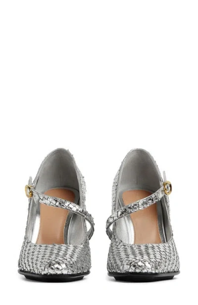 Bottega Veneta Intrecciato Metallic Leather Pumps In 1414 Silver