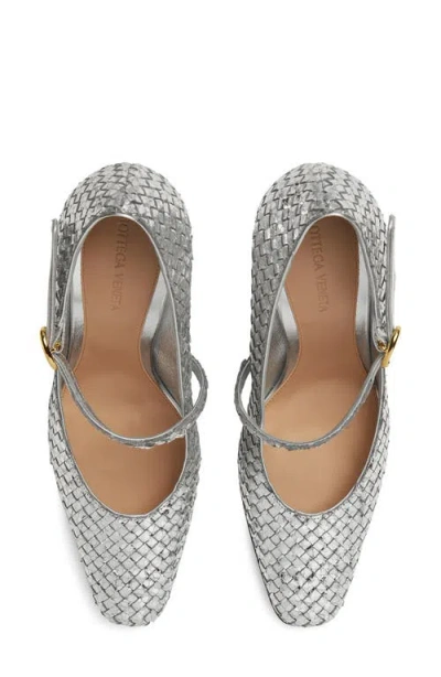 Shop Bottega Veneta Step Intrecciato Mary Jane Pump In 1414 Silver