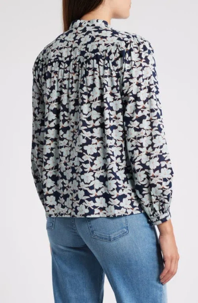 Shop Caslonr Caslon(r) Floral Cotton Split Neck Top In Navy Blazer Sketched Blooms