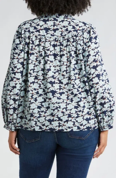 Shop Caslonr Caslon(r) Floral Cotton Split Neck Top In Navy Blazer Sketched Blooms