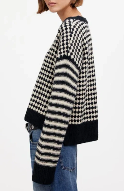 Madewell Mixed Stripe Raglan Pullover Sweater In Black Ecru Combo