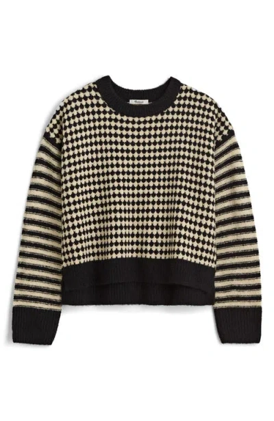 Madewell Mixed Stripe Raglan Pullover Sweater In Black Ecru Combo