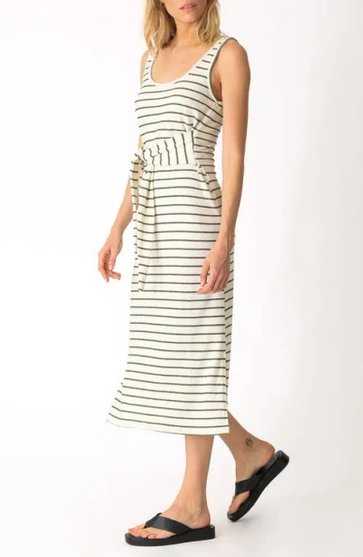 Shop Electric & Rose Camron Stripe Tie Waist Terry Cloth Midi Dress<br> In Ivory/olive